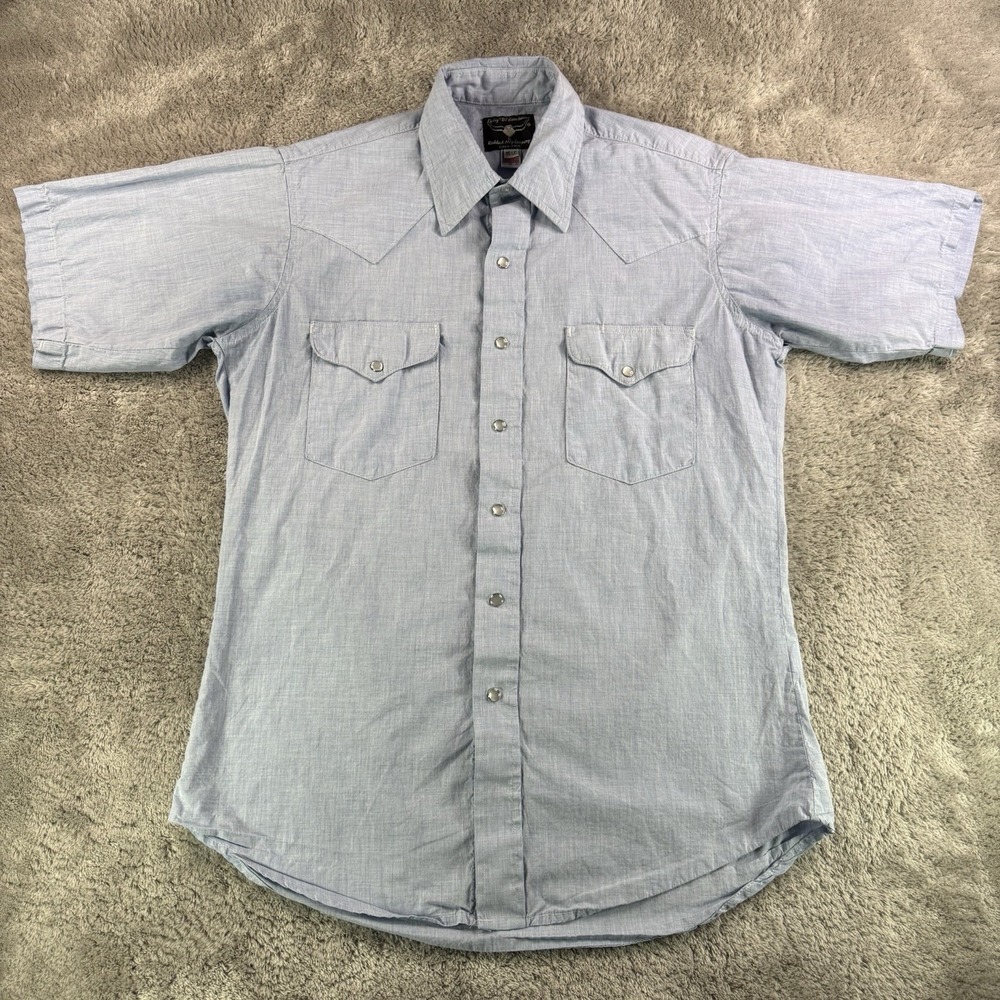 Flying R Ranchwear Vintage USA Western Shirt Mens 15.5 Blue Pearl Snap Cotton